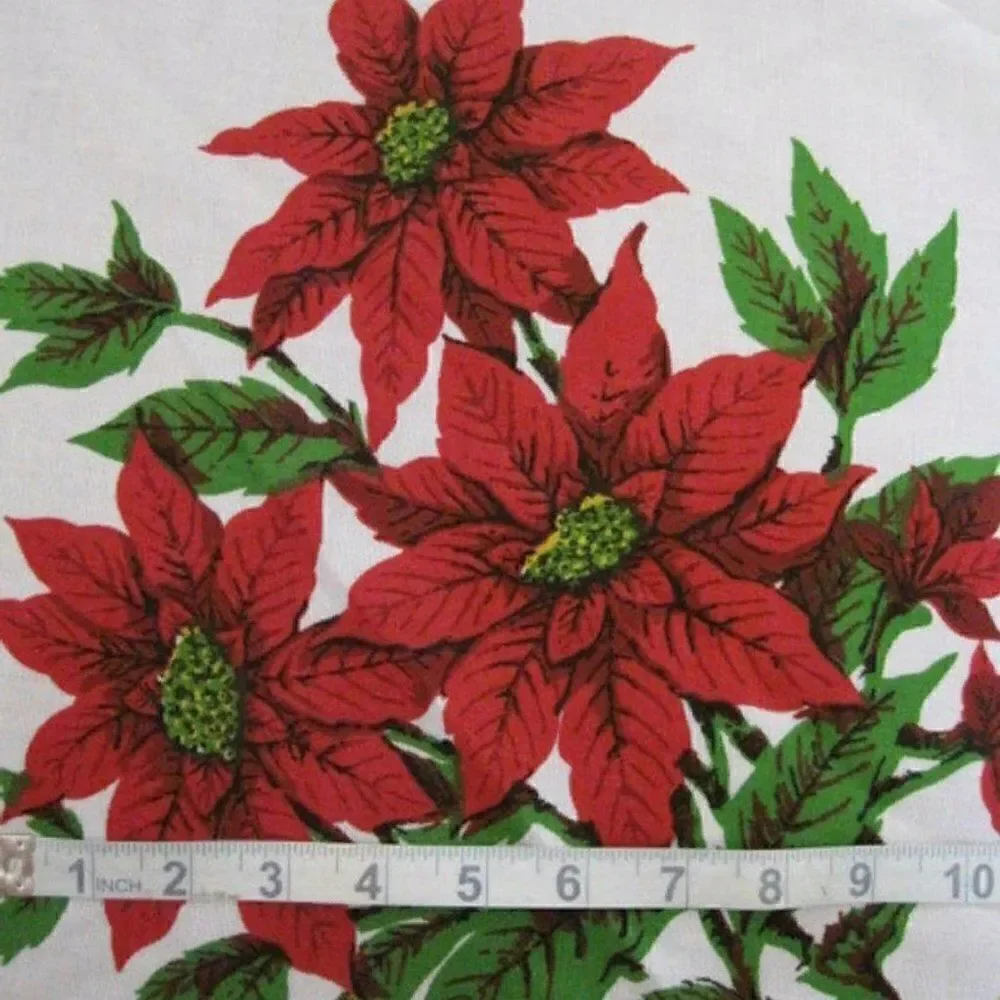 Round Tablecloth Christmas Poinsettia White 61x62